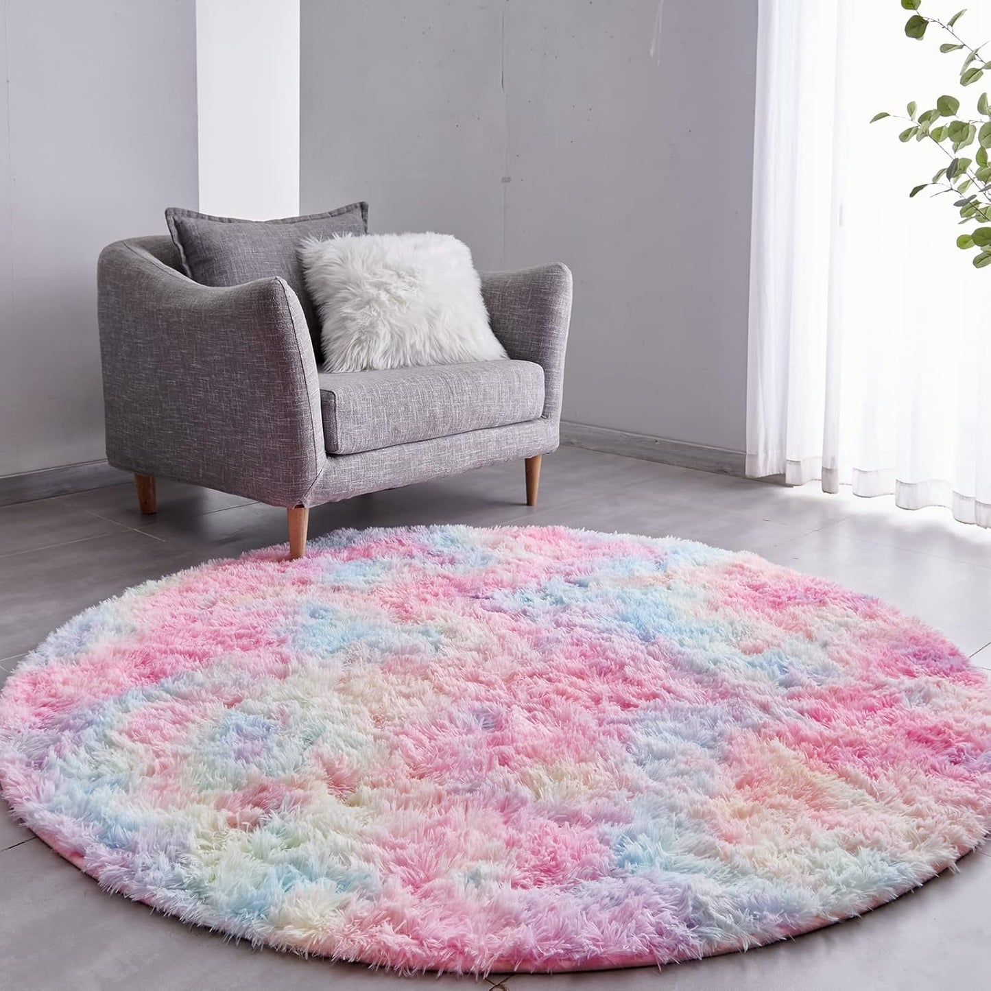 FJZFING Navy Blue Round Rug Ultra-Soft Plush Modern 4x4 Circle Area Rug for Kid's Bedroom, Fluffy Shag Circular Rug for Nursery Room, Non-Slip Home Decor Cute Navy Blue Carpet for Teen's Room