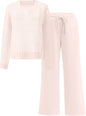 ANRABESS Womens 2 Piece Outfits Crochet Sheer Knit Sweater Top Wide Leg Pants Lounge Sets Sweatsuit 2025 Fall Travel Clothes