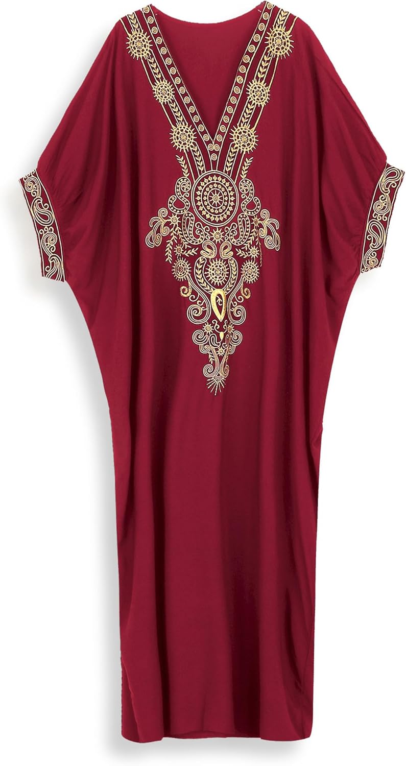 EDOLYNSA Moroccan Kaftan Dresses for Women Plus Size Caftans Loungewear Embroidered Beach Kaftan Cover up moomoo House Dress