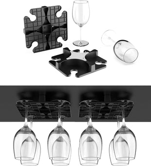 NOTMBESTM Wine Glass Holder Under Cabinet, Wine Glass Rack Fit for Storing wine glasses Under Shelf, Table, Desk, Bar Counter, Stemware Rack Fixed by Screw or Adhesive (Black)
