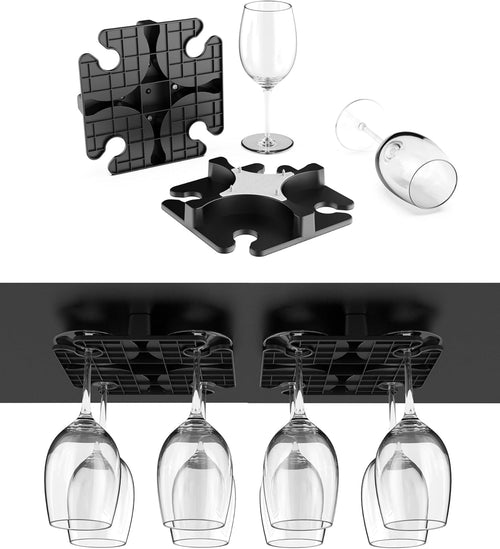 NOTMBESTM Wine Glass Holder Under Cabinet, Wine Glass Rack Fit for Storing wine glasses Under Shelf, Table, Desk, Bar Counter, Stemware Rack Fixed by Screw or Adhesive (Black)