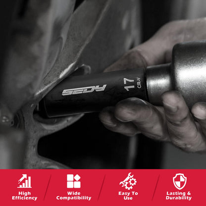 29-Piece 1/2" Drive Impact Socket Set, SAE (3/8 to 1 inch) and Metric (10-24mm) Sizes with Extension Bars Standard Deep Socket Set CR-V Material High Durability Impact Wrench