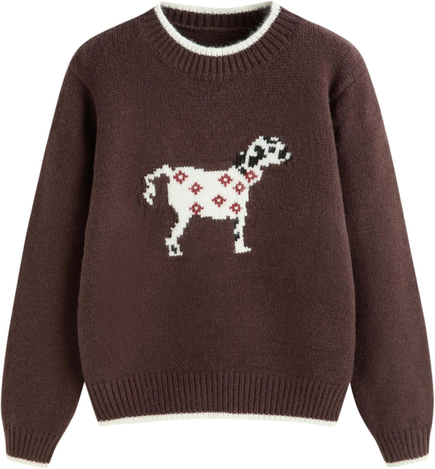 CIDER Women's Fall Sweaters Long Sleeve Cute Sweaters Bear Graphic Crewneck Soft Knit Casual Cropped Pullover