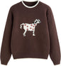 CIDER Women's Fall Sweaters Long Sleeve Cute Sweaters Bear Graphic Crewneck Soft Knit Casual Cropped Pullover