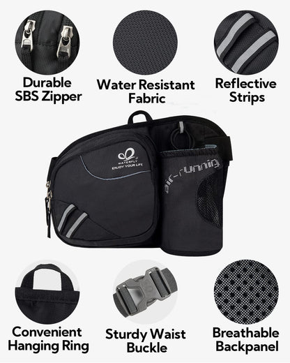 WATERFLY Fanny Pack Waist Bag: Waist Pack for Women Men with Water Bottle Holder Hiking Fanny Pack for Running Walking DogWalking Travel Cycling