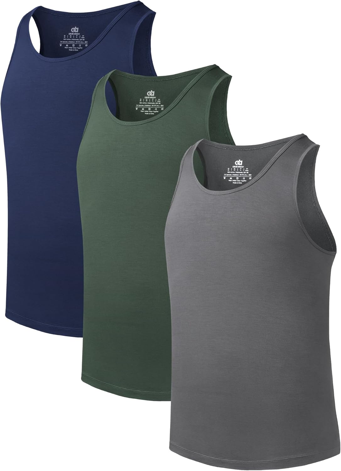 DAVID ARCHY Men's Tank Top Bamboo Rayon Undershirts Tank Shirt Moisture-Wicking A-Shirt for Men, 3 or 5 Pack