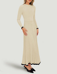 ZESICA Women's Long Sleeve Sweater Dress Fall 2025 Crewneck Ribbed Knit Pleated A-Line Maxi Wedding Guest Dresses