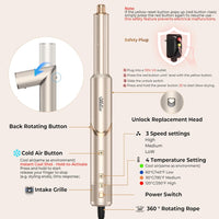 Ukliss 8 in 1 Hair Dryer Brush & Multi Hot Air Styler–Foldable 110,000 RPM Blow Dryer Brush Tool Set with Diffuser Auto-Wrap Curler for Fast Drying Curling Straightening Hair Daily Styling (1.25'')