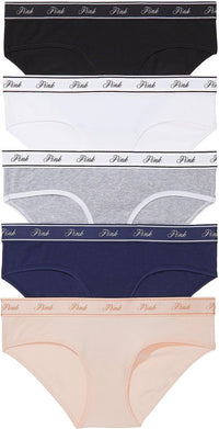 Victoria's Secret PINK Women's Cotton Logo Hipster Underwear, Moderate Coverage Panties for Women, Multi Pack (XS-XXL)