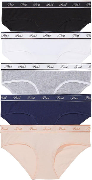 Victoria's Secret PINK Women's Cotton Logo Hipster Underwear, Moderate Coverage Panties for Women, Multi Pack (XS-XXL)