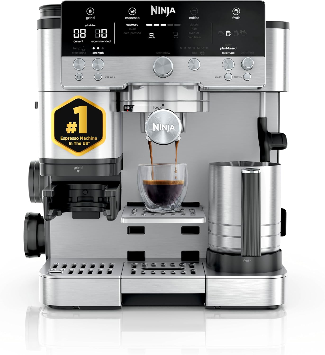 Ninja Luxe Café 3-in-1 Espresso, Drip Coffee and Cold Brew Machine | Intergrated Coffee Grinder, Milk Frother, Assisted Tamper & Built-In Espresso Accessory Storage | Stainless Steel | ES601