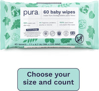 Pura Natural Sensitive Baby Wipes, 99% Water, Unscented & Hypoallergenic, Suitable for Sensitive & Eczema-prone Skin, Hypoallergenic, EWG Verified, 10 Pack of 60 Wet Wipes (600 Diaper Wipes) Bulk Buy