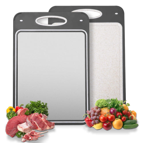 Titanium Cutting Boards for Kitchen Non-Toxic – Double Sided Metal for Meat/Fish & Wheat Straw PP for Fruits/Vegetables, Dishwasher Safe, Hygienic, Pure Cut Easy Clean Chopping Board Large