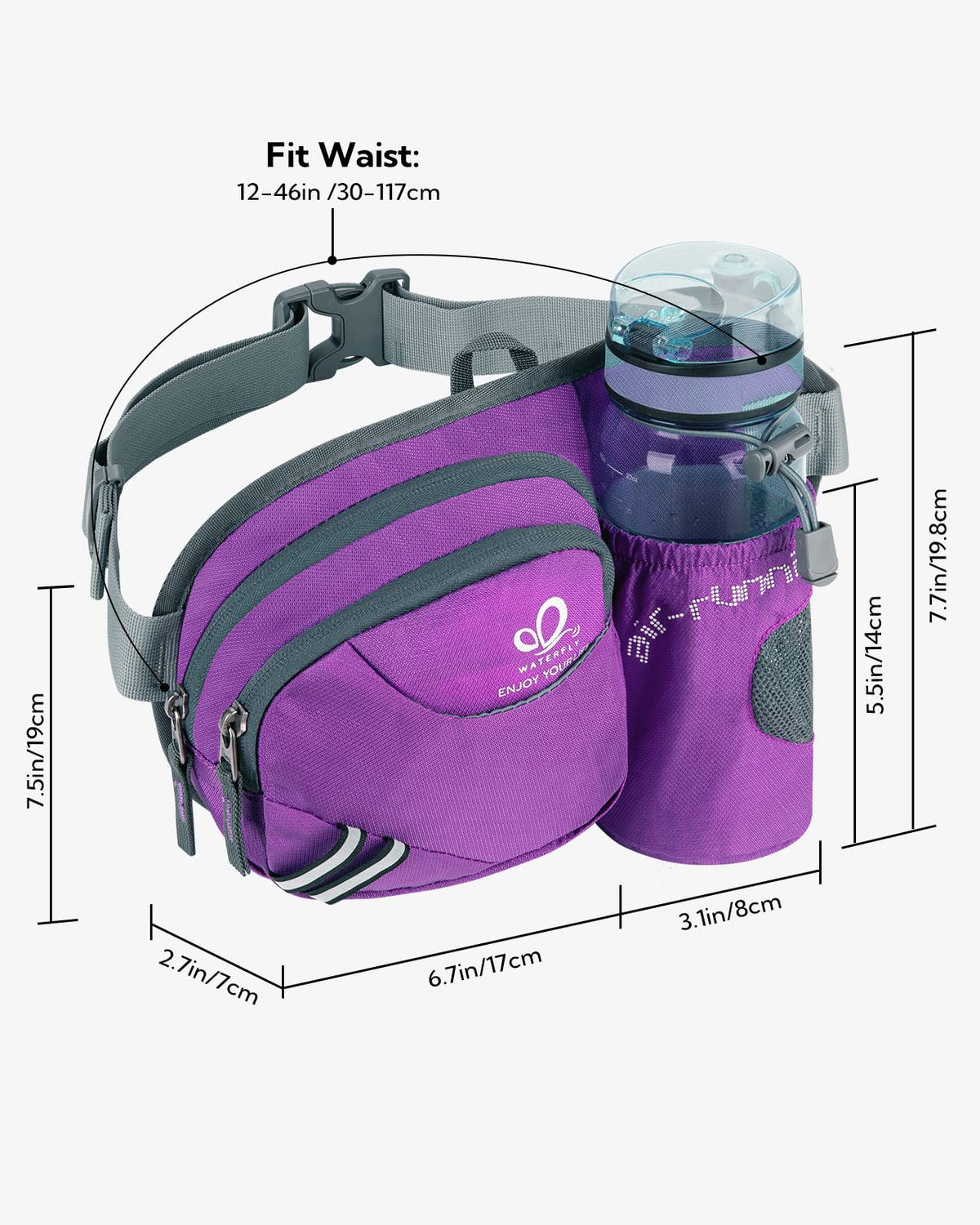 WATERFLY Fanny Pack Waist Bag: Waist Pack for Women Men with Water Bottle Holder Hiking Fanny Pack for Running Walking DogWalking Travel Cycling
