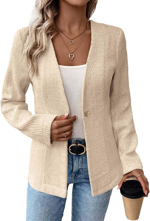 Mina Self Long Tweed Blazer Jacket for Women 2024 Fall Winter Warm Cardigan Open Front Slim Fitted Fashion Casual Work Suit