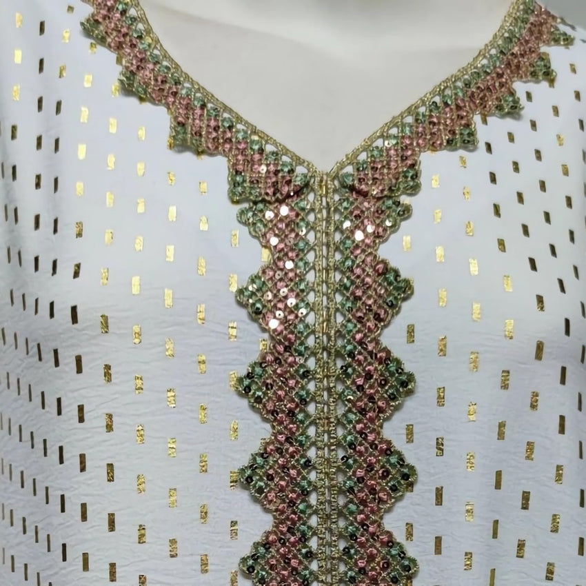 FPOVFPO Women's Muslim Abaya One-Piece V Neck Bronzing Dress Islamic Full Length Kaftan Daily Casual