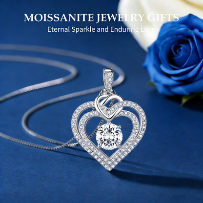 Luxury Moissanite Heart Necklace for Women – 925 Sterling Silver Heart Pendant, Sparkling Jewelry Gift for Wife, Girlfriend, Mom & Daughter
