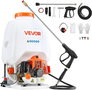 VEVOR Gas Powered Backpack Sprayer, 26.5CC 0.9HP Engine, Garden Sprayer with 6.5 Gallon Tank, Large Area Coverage, Lawn Spraying Machine with 24 in Wand & Nozzles for Efficient Gardening & Farming