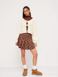 CIDER Striped Sweater Women V Neck Tie Front Knit Cardigan Oversized Trendy Sweaters for Women Fall