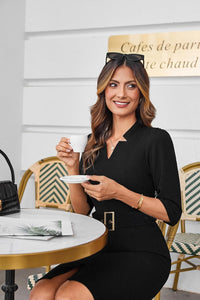 GRACE KARIN Women's Work Dress 3/4 Sleeve V Neck Bodycon Sheath Dress Zipper Up Office Business Dresses with Belt