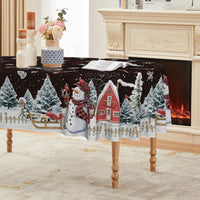 Horaldaily Christmas Tablecloth 60×84 Inch, Winter Snowman House Christmas Trees Red Washable Table Cover for Party Picnic Dinner Decor