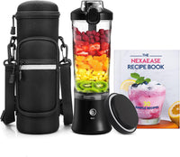 Portable Blender Personal Juicer for Shakes and Smoothies - 20 OZ Electric Protein Shaker Bottle with Insulated Sleeve, Travel Lid, USB-C Rechargeable - Mini Small Blender Cup for Kitchen, Office, Gym