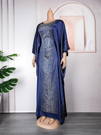 HD African Dresses for Women Fashion Beading Rhinestone Kaftan Maxi Dress