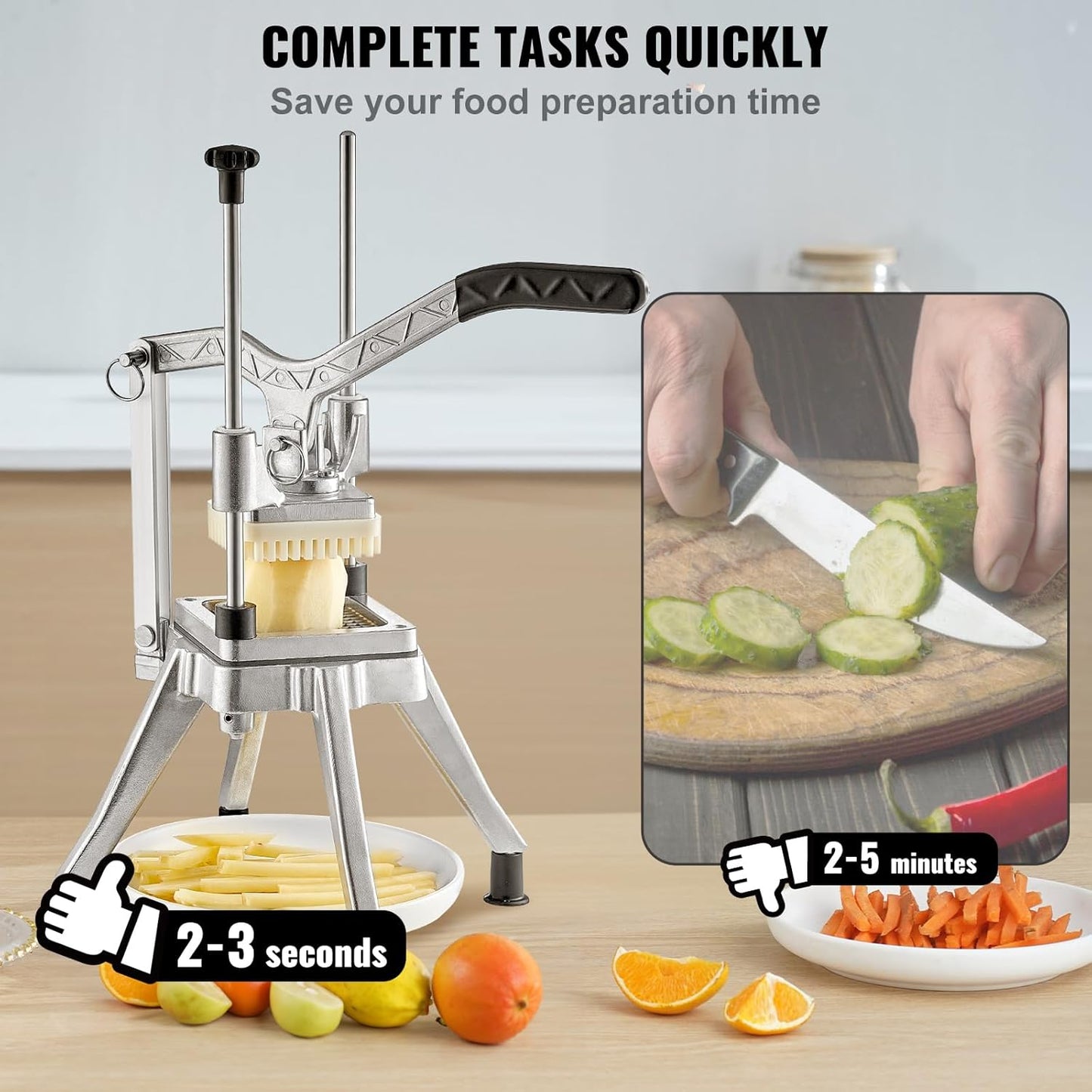VEVOR Commercial Vegetable Chopper w/ 4 Replacement Blades, Stainless Steel French Fry Cutter Potato Dicer & Fruit Slicer for Restaurants & Home Kitchen