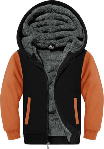 SWISSWELL Hooded Jacket for Boys Full Zip Ultra Soft Sherpa Fleece Hoodie Sweatshirt for Kids School Hooded Outerwear
