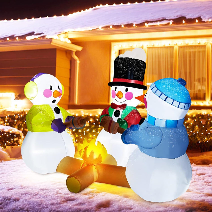 Inflatables Snowman Outdoor Decorations Grilled Meat 7ft Outdoor Inflatable Yard Decorations Christmas Built-in Led Lights with Tethers, Stakes