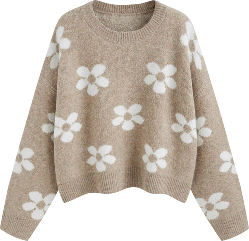 CIDER Floral Cozy Sweaters for Women Trendy Long Sleeve Cute Fall Outfits Casual Knit Pullover Sweater Fashion Clothes