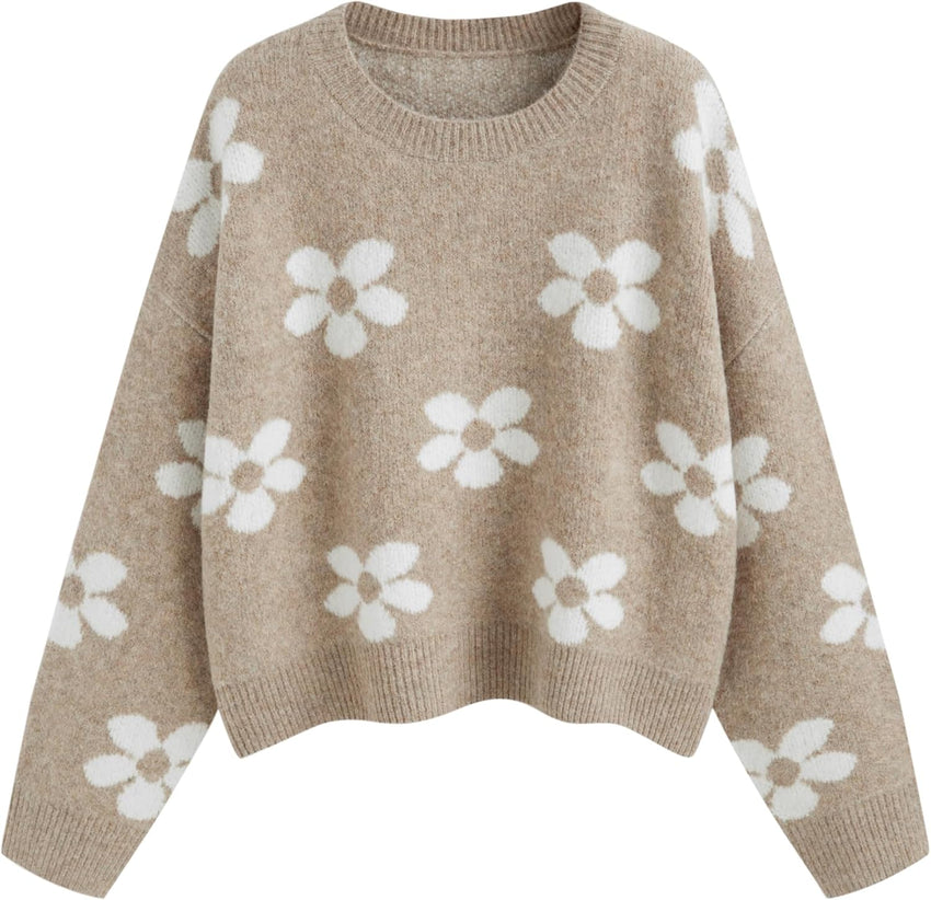 CIDER Floral Cozy Sweaters for Women Trendy Long Sleeve Cute Fall Outfits Casual Knit Pullover Sweater Fashion Clothes