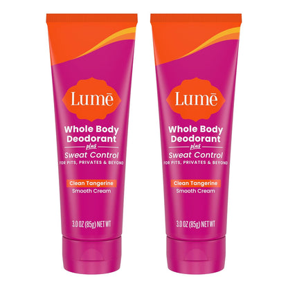 Lume Whole Body Deodorant Plus Sweat Control - Smooth Cream Tube - 72 Hour Odor And Sweat Control - Baking Soda Free, Skin Loving - 3.0 ounce (Pack of 2) (Soft Powder)