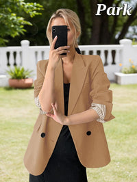 Mina Self 2025 Fall Women's Oversized Double-Breasted Blazer Striped-Lined Work Causal Business Suit Jacket with Pockets