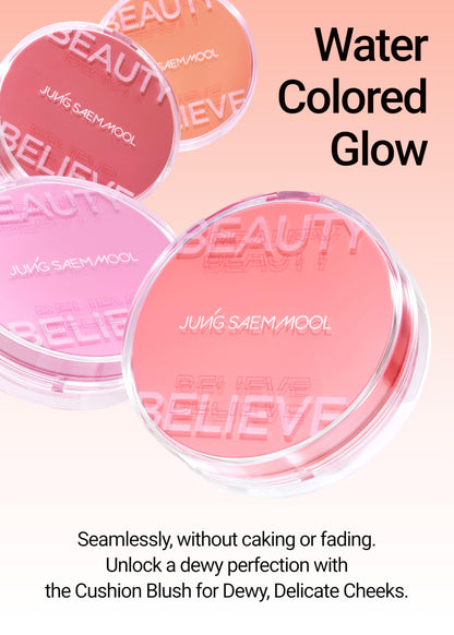 JUNGSAEMMOOL Artist Cushion Blush (Dewy Coral) | Easy to Blend, Lightweight, Hydrating Korean Makeup Cushion Blush for Dewy & Glowing Cheeks