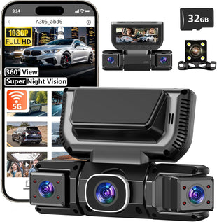 7DAY'S Uber Camera 360° View 4 Channel Dash Cam Front Rear and Inside with 5GHz WiFi & App Control, 170°Wide Angle Uber Camera for Car, Loop Recording, Night Vision, G-Sensor, Parking Mode, Included 32GB Card