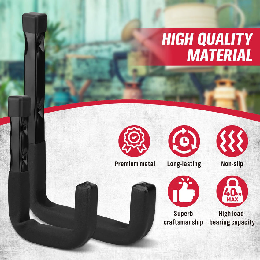 SEDY 6-Piece Heavy Duty Garage Storage Hooks, Wall Mount J Utility Hooks Holds 88 LB, Large Metal Utility, Garage Storage Ladders for Bikes, Garden Tools