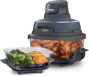 Ninja Crispi 4-in-1 Portable Glass Air Fryer Cooking System, 1500W, 4QT & 6-Cup TempWare Glass Containers with Storage Lids, Microwave, Freezer & Dishwasher Safe, Cyberspace Gray, FN101GY