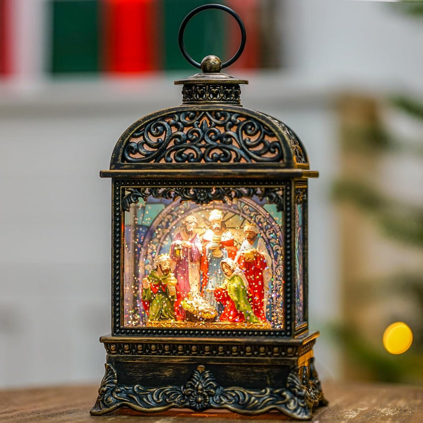 Christmas Snow Globes, Adoration of The Magi Nativity Manger Scene, Silent Night Music Water Lantern, Holiday Decorations Gifts for Family, Children or Friends