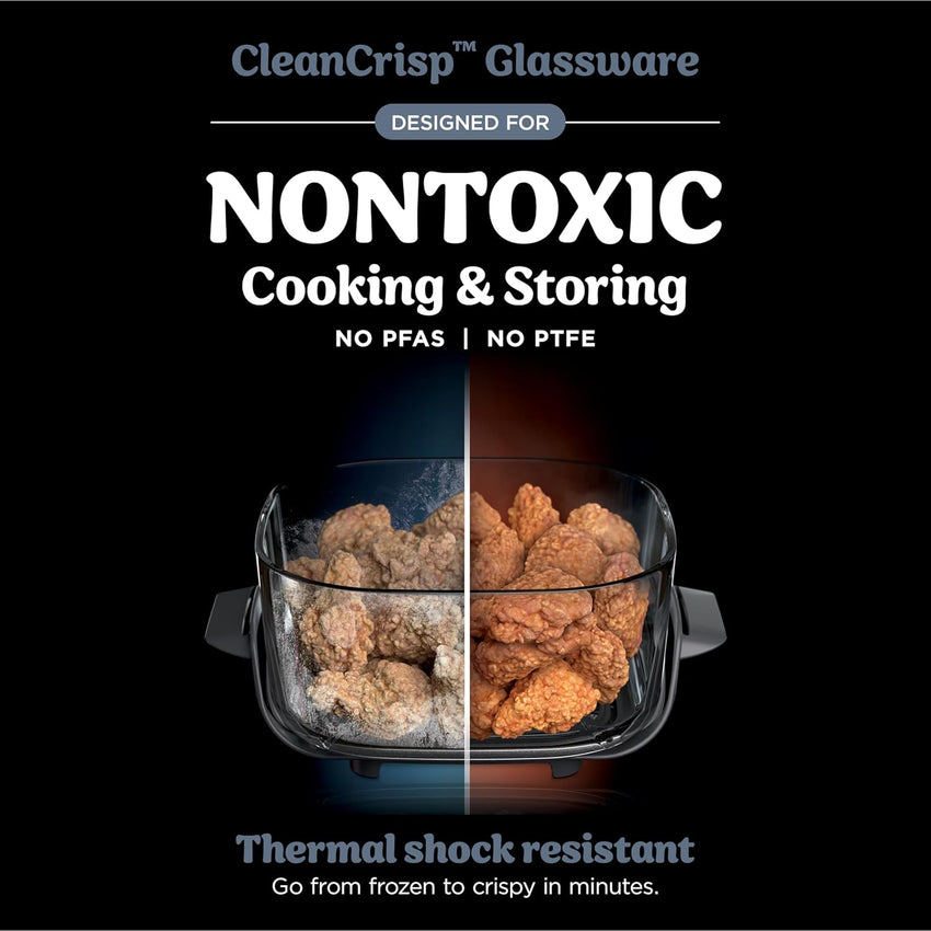 Ninja Crispi 4-in-1 Portable Glass Air Fryer Cooking System, 1500W, 4QT & 6-Cup TempWare Glass Containers with Storage Lids, Microwave, Freezer & Dishwasher Safe, Cyberspace Gray, FN101GY