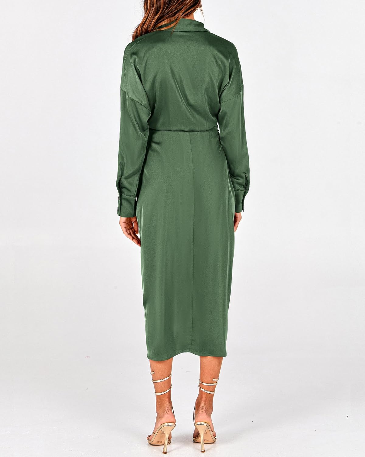 BTFBM Summer Dresses for Women 2025 Long Sleeve Lapel V Neck Button Down Elegant Belted Ruched Satin Shirt Fall Dress