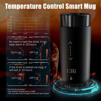 Temperature Control Heated Coffee Mug Smart Self Heating Travel Mug 12 Oz App Controlled Warmer Mug 4-10 Hour LED Display Keep Coffee Hot All Day Fast Wireless Charger Base Dull Black