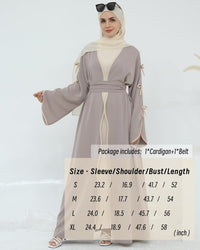 Elegant Flowy Muslim Cardigan Robe with Bow Accents Front Wave Design Abaya for Women Open Front Abaya with Belt