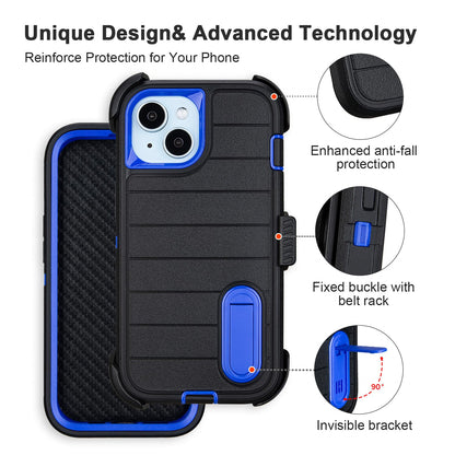 for Phone case iPhone 13 Case with Belt Clip, Heavy Duty Military Grade Drop iPhone13 Protective Case, Shockproof Defender Cover for iPhone 13 Cases 6.1 inch (Black+Blue)