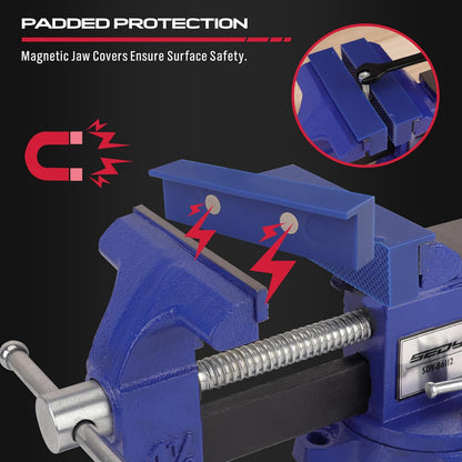 Heavy Duty Bench Vise 4.5 Inch: Table Clamp Woodworking Vice Press Drill Tools Workbench Wood Metal Pipe Work Shop Block Swivel Slide Cross Welding Machine Kit Milling Grip Precision Magnetic Jaw Pad