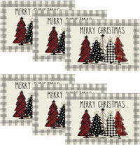 Artoid Mode Waterclor Buffalo Plaid Christmas Trees Placemats Set of 4, 12x18 Inch Winter Table Mats for Outdoor Home Party Kitchen Dining Decor