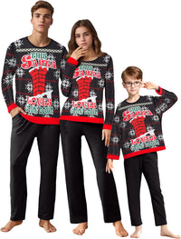 IFFEI Matching Family Pajamas Sets Christmas PJ's Letter Print Top and Plaid Bottom Sleepwear Jammies with Pockets