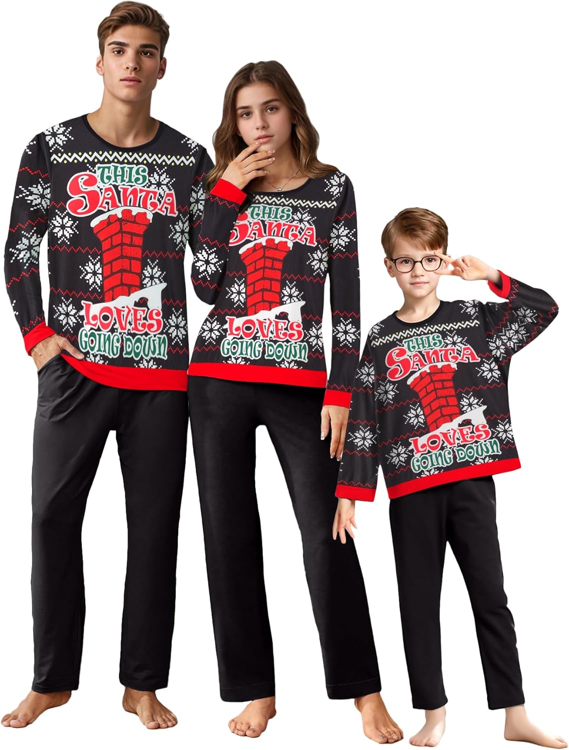 IFFEI Matching Family Pajamas Sets Christmas PJ's Letter Print Top and Plaid Bottom Sleepwear Jammies with Pockets