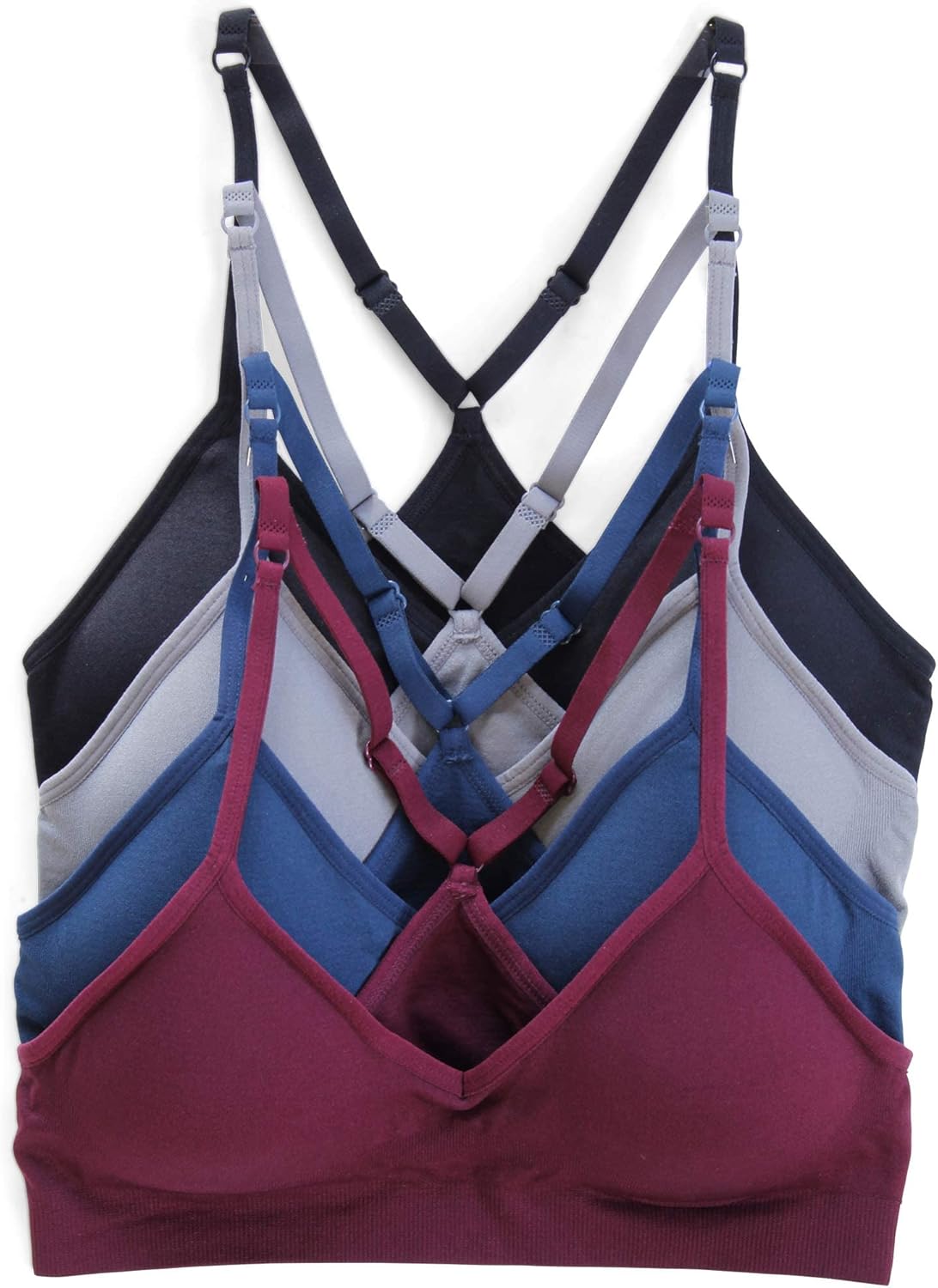 Kalon Women’s 4 Pack Racerback Sports Bralette Seamless Wireless Comfort Bra