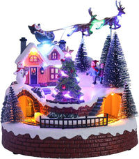 Bdor Christmas Village Lighted Decoration Musical Animated Display Christmas Collectible Santa Battery Operated Resin Indoor Decor